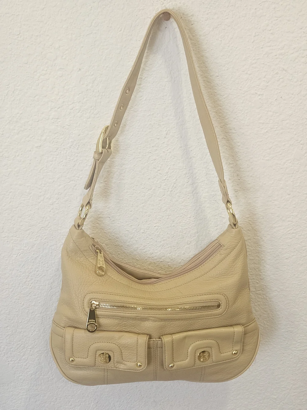 Stone Mountain Leather Hobo Shoulder Bag Purse & Matching Wallet Combo Beige